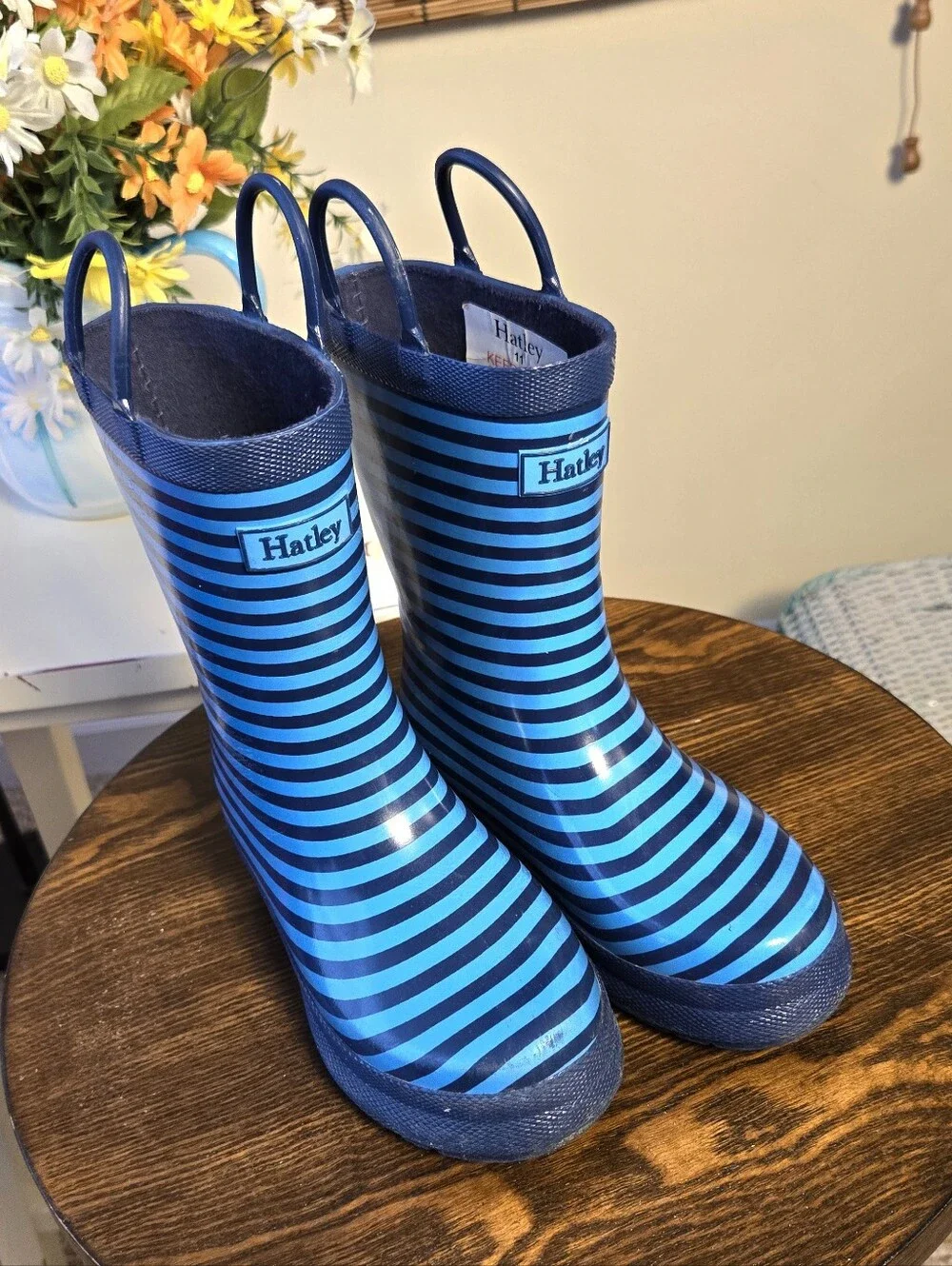 Kids Hatley Blue Striped Rain Boots